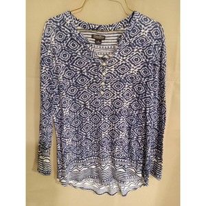 Lucky Brand Blue & White Geometric Design Rayon Blouse Wms Sz Sm